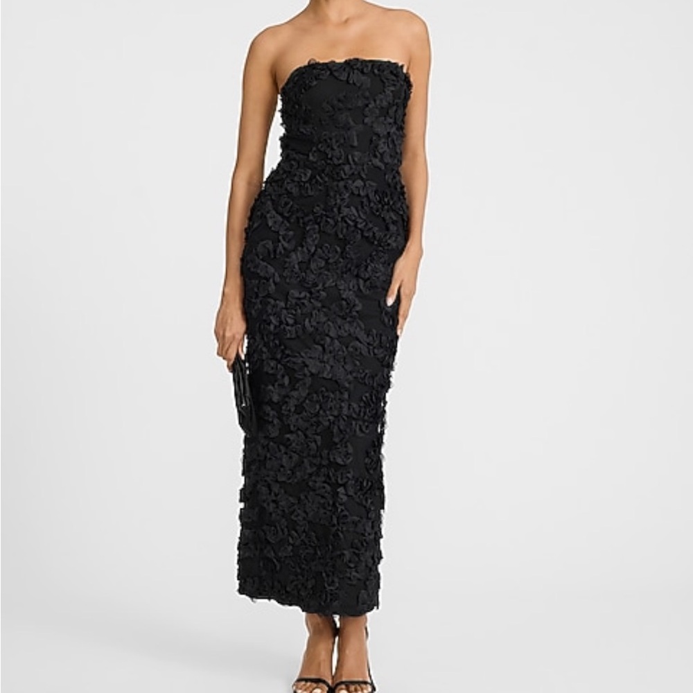 Express Black Strapless Textured Dress